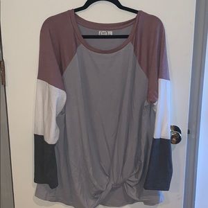 Plus sized light weight sweater w/ twist hem